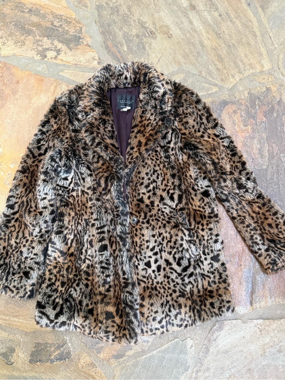 Sanctuary Faux Fur Leopard Print Coat in Brown and Black Size Small